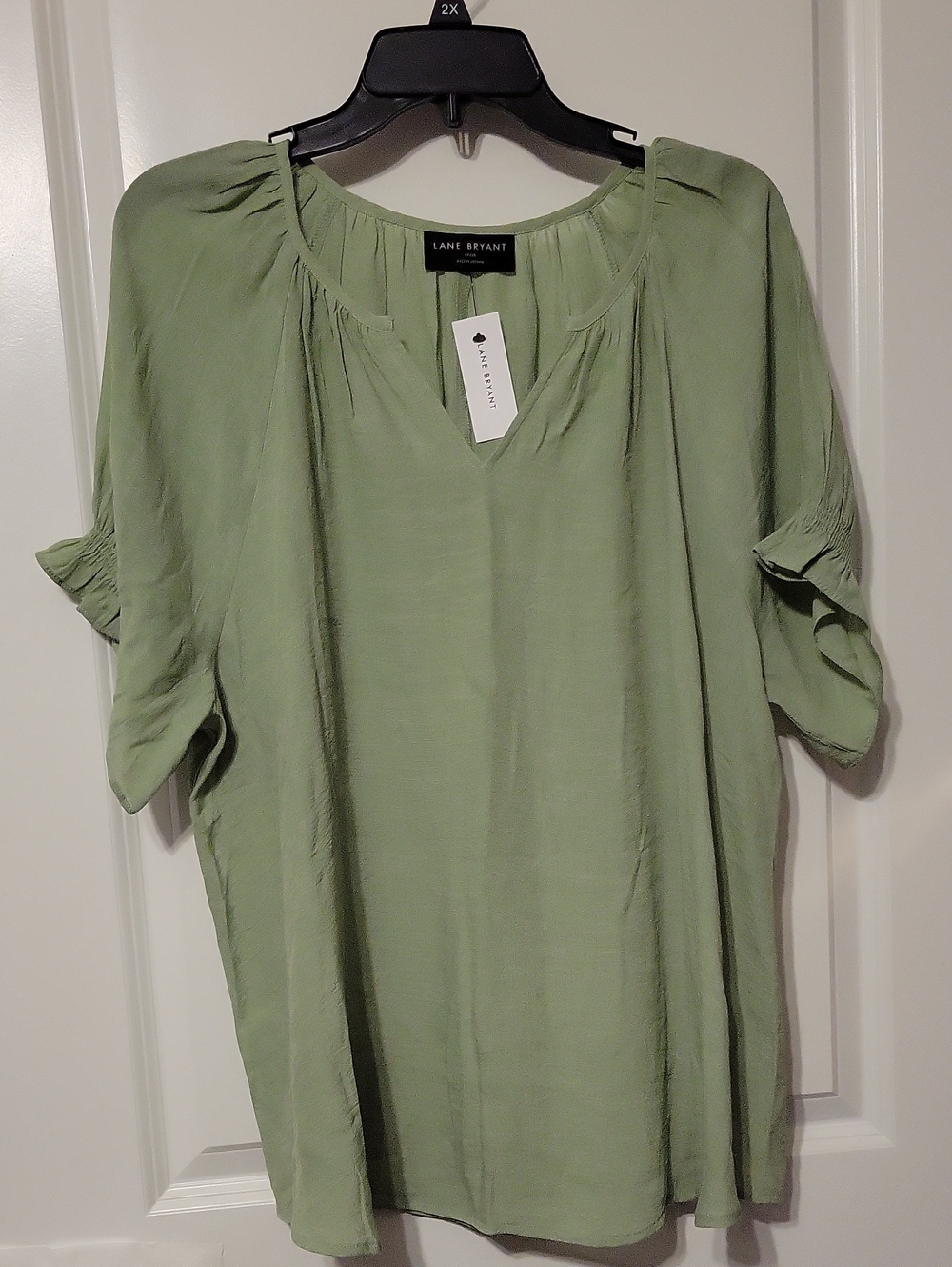 Lane Bryant 14/16, Green, Short Sleeve , V-Neck Blouse. NWT
